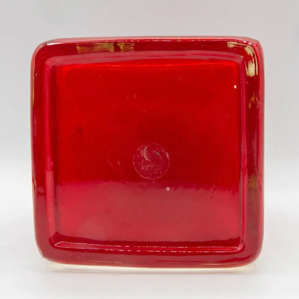 Gorgeous Designs Ruby Red Art Glass Pitcher Clear Applied Handle Heavy Base